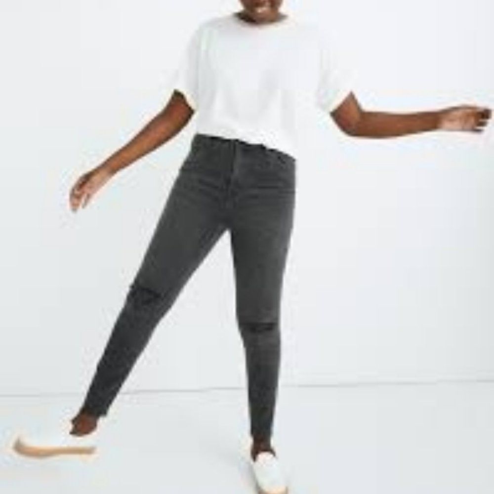 MADEWELL CURVY HIGH RISE SKINNY JEAN IN BLACK SEA- FADED GRAY WASH SIZE 24